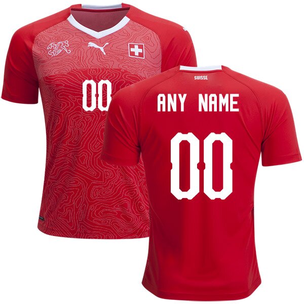 Switzerland Customized Men's Jersey - Red & White Home Short Shirt 2018 Soccer Puma